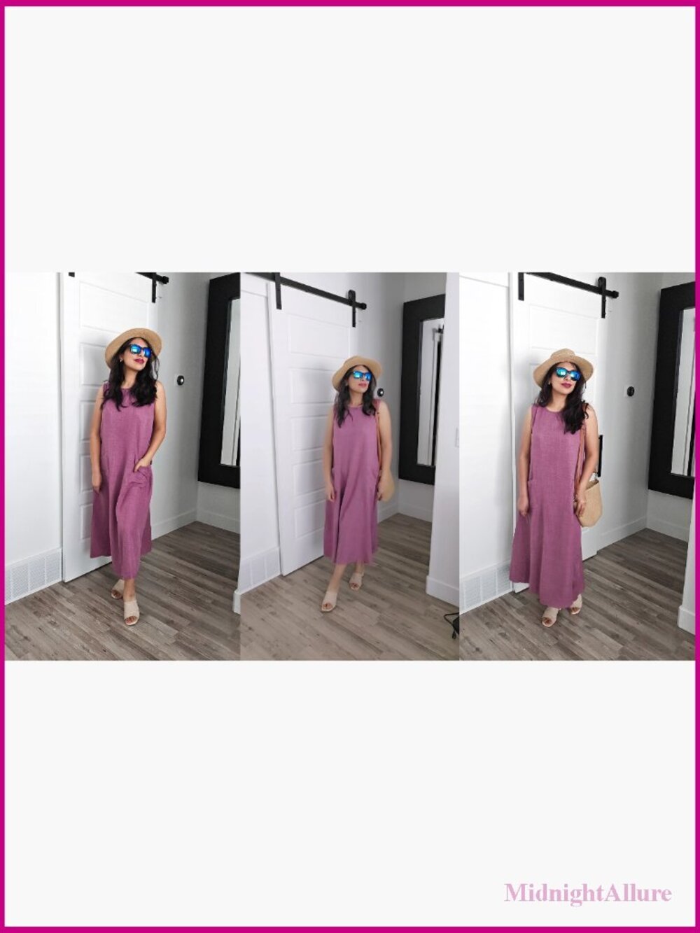 Womens Summer Midi Casual Dress with Pockets Sleeveless Crewneck Sundress - Picture 7 of 7